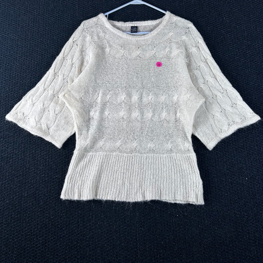 mac & jac Mohair Blend Cable Knit 1/4 Sleeve Sweater‎ Cream Women's Size M